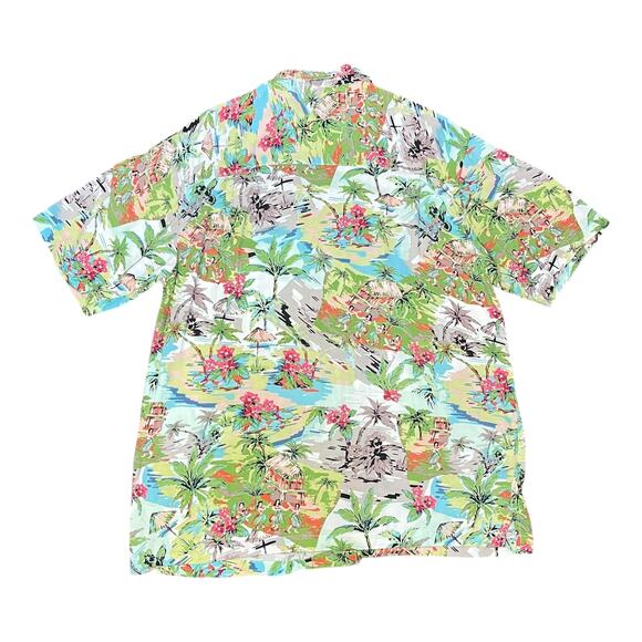 Caribbean Joe Hawaiian Shirt Large Rayon Palm Trees Huts Luau Tropical - Picture 5 of 8
